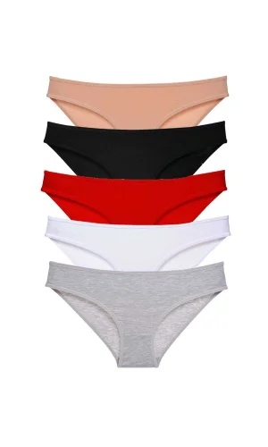 5 adet Süper Eko Set Likralı Kadın Slip Külot Çok Renkli
