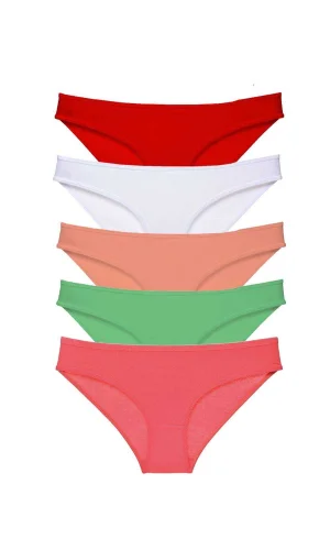 5 adet Süper Eko Set Likralı Kadın Slip Külot Kırmızı Beyaz Pudra Yeşil Fuşya