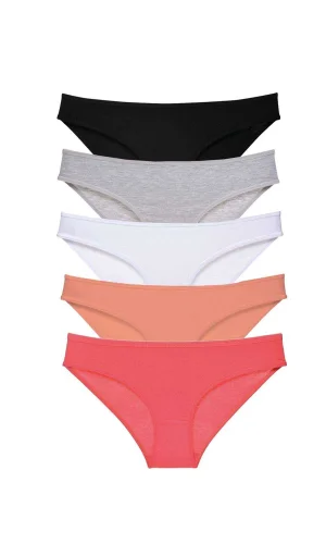 5 adet Süper Eko Set Likralı Kadın Slip Külot Siyah Gri Beyaz Pudra Fuşya