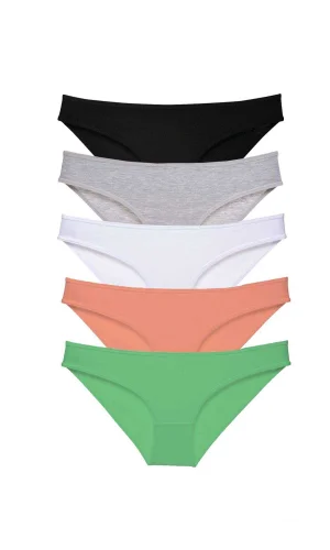 5 adet Süper Eko Set Likralı Kadın Slip Külot Siyah Gri Beyaz Pudra Yeşil