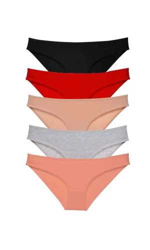 5 adet Süper Eko Set Likralı Kadın Slip Külot Siyah Kırmızı Ten Gri Pudra