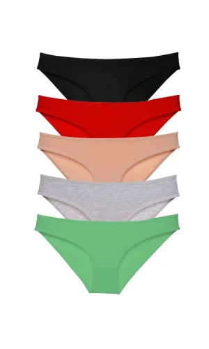 5 adet Süper Eko Set Likralı Kadın Slip Külot Siyah Kırmızı Ten Gri Yeşil
