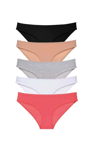 5 adet Süper Eko Set Likralı Kadın Slip Külot Siyah Ten Gri Beyaz Fuşya
