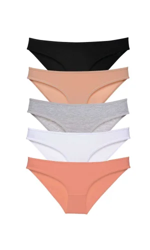 5 adet Süper Eko Set Likralı Kadın Slip Külot Siyah Ten Gri Beyaz Pudra