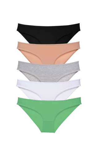 5 adet Süper Eko Set Likralı Kadın Slip Külot Siyah Ten Gri Beyaz Yeşil