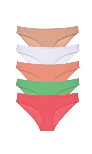 5 adet Süper Eko Set Likralı Kadın Slip Külot Ten Beyaz Pudra Yeşil Fuşya