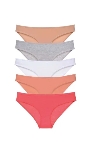 5 adet Süper Eko Set Likralı Kadın Slip Külot Ten Gri Beyaz Pudra Fuşya