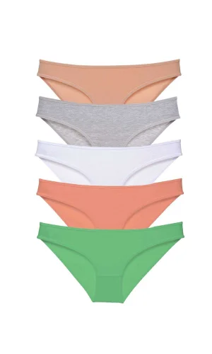 5 adet Süper Eko Set Likralı Kadın Slip Külot Ten Gri Beyaz Pudra Yeşil