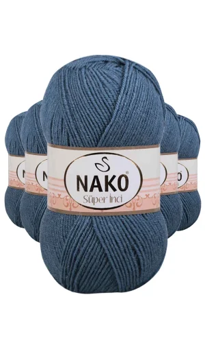 5 Adet Süper İnci El Örgü İpi 100 gr Fırtına Mavi 185