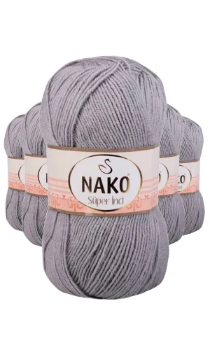 5 Adet Süper İnci El Örgü İpi 100 gr Gri 11538