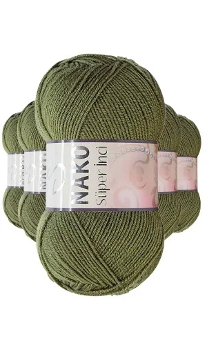 5 Adet Süper İnci El Örgü İpi 100 gr Haki 4234