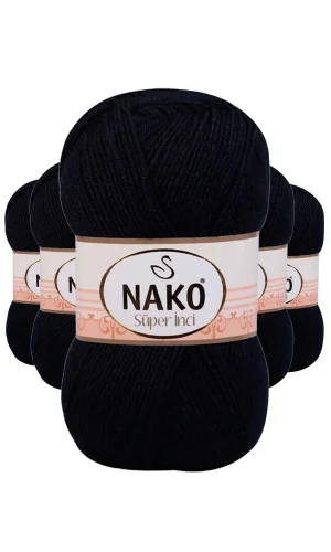 5 Adet Süper İnci El Örgü İpi 100 gr Siyah 217