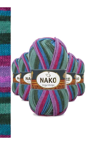 5 Adet Vega Stripe Premium Akrilik El Örgü İpi Yünü No: 82408