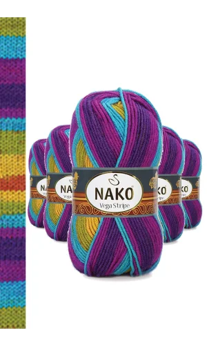 5 Adet Vega Stripe Premium Akrilik El Örgü İpi Yünü No: 82410