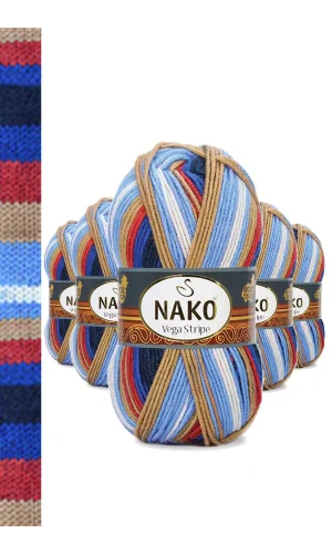 5 Adet Vega Stripe Premium Akrilik El Örgü İpi Yünü No: 82411