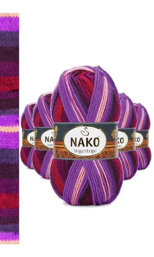 5 Adet Vega Stripe Premium Akrilik El Örgü İpi Yünü No: 82412