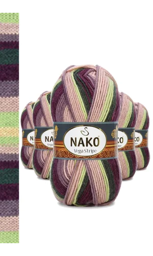 5 Adet Vega Stripe Premium Akrilik El Örgü İpi Yünü No: 82414