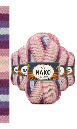 5 Adet Vega Stripe Premium Akrilik El Örgü İpi Yünü No: 82415