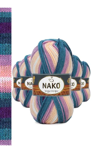 5 Adet Vega Stripe Premium Akrilik El Örgü İpi Yünü No: 82416