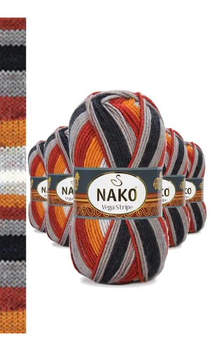 5 Adet Vega Stripe Premium Akrilik El Örgü İpi Yünü No: 82417