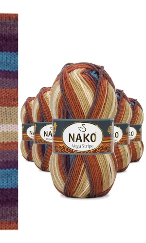5 Adet Vega Stripe Premium Akrilik El Örgü İpi Yünü No: 82420