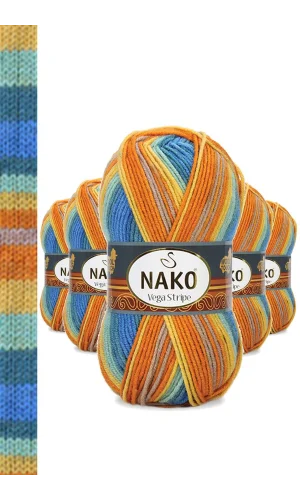 5 Adet Vega Stripe Premium Akrilik El Örgü İpi Yünü No: 82421