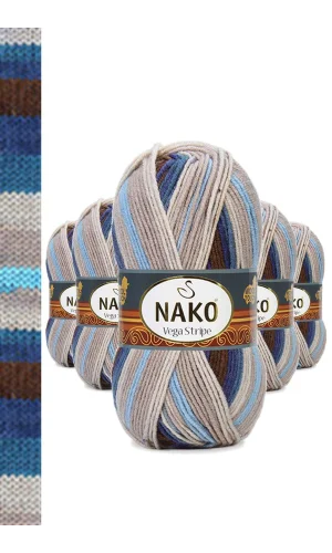 5 Adet Vega Stripe Premium Akrilik El Örgü İpi Yünü No: 82422