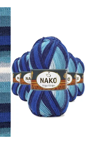 5 Adet Vega Stripe Premium Akrilik El Örgü İpi Yünü No: 82423