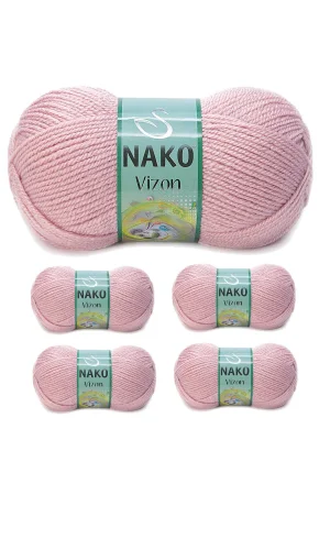 5 Adet Vizon Premium Akrilik El Örgü İpi Yünü Renk No:10275 Pembemsi Pudra