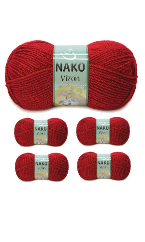 5 Adet Vizon Premium Akrilik El Örgü İpi Yünü Renk No:1175 Koyu Kırmızı