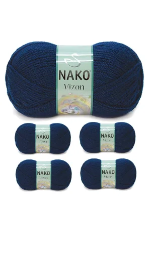 5 Adet Vizon Premium Akrilik El Örgü İpi Yünü Renk No:148 Lacivert