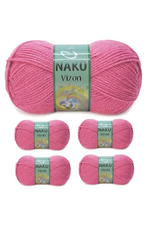 5 Adet Vizon Premium Akrilik El Örgü İpi Yünü Renk No:180 Kuru Gül