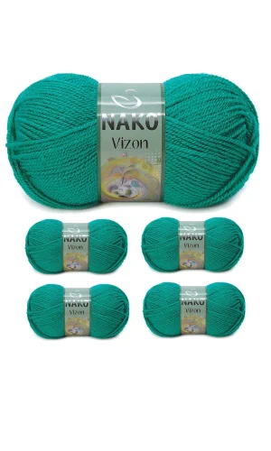 5 Adet Vizon Premium Akrilik El Örgü İpi Yünü Renk No:181 Ördek Başı Yeşil