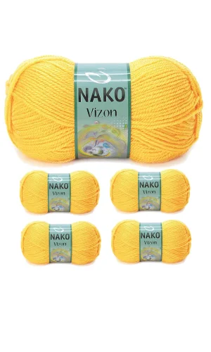 5 Adet Vizon Premium Akrilik El Örgü İpi Yünü Renk No:184 Sarı