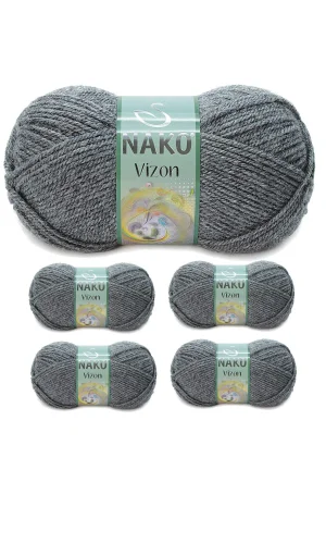 5 Adet Vizon Premium Akrilik El Örgü İpi Yünü Renk No:193 Loş Gri