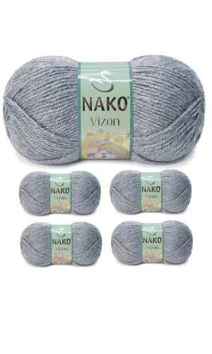 5 Adet Vizon Premium Akrilik El Örgü İpi Yünü Renk No:194 Sis Gri