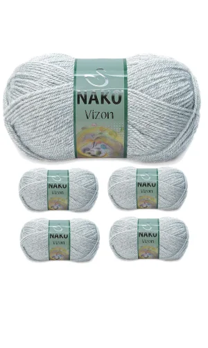 5 Adet Vizon Premium Akrilik El Örgü İpi Yünü Renk No:195 Açık Gri Melanj