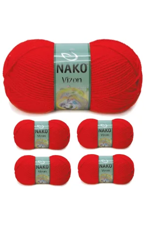 5 Adet Vizon Premium Akrilik El Örgü İpi Yünü Renk No:207 Alev Kırmızı