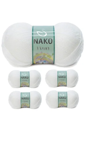 5 Adet Vizon Premium Akrilik El Örgü İpi Yünü Renk No:208 Beyaz