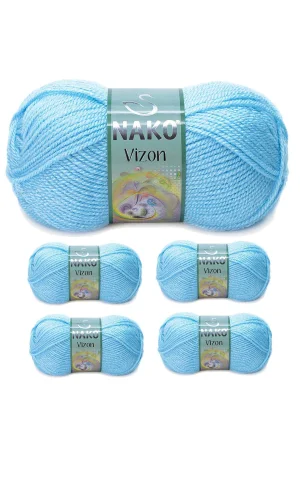 5 Adet Vizon Premium Akrilik El Örgü İpi Yünü Renk No:214 Ufuk Mavisi