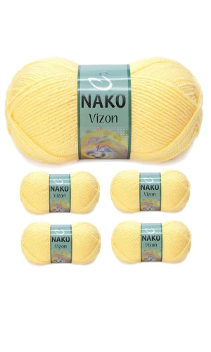 5 Adet Vizon Premium Akrilik El Örgü İpi Yünü Renk No:215 Saman Sarı