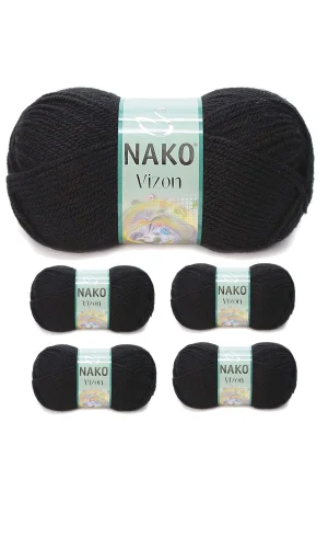 5 Adet Vizon Premium Akrilik El Örgü İpi Yünü Renk No:217 Siyah