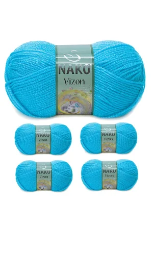 5 Adet Vizon Premium Akrilik El Örgü İpi Yünü Renk No:235 Nazar Boncuğu