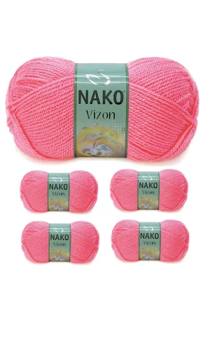 5 Adet Vizon Premium Akrilik El Örgü İpi Yünü Renk No:236 Gül Pembe