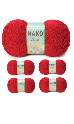 5 Adet Vizon Premium Akrilik El Örgü İpi Yünü Renk No:251 Bayrak Kırmızı