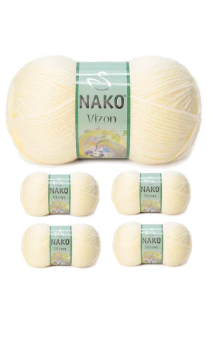 5 Adet Vizon Premium Akrilik El Örgü İpi Yünü Renk No:256 Krem