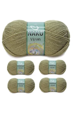 5 Adet Vizon Premium Akrilik El Örgü İpi Yünü Renk No:268 Asker Yeşil