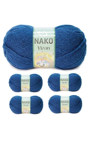 5 Adet Vizon Premium Akrilik El Örgü İpi Yünü Renk No:517 Orta Mavi