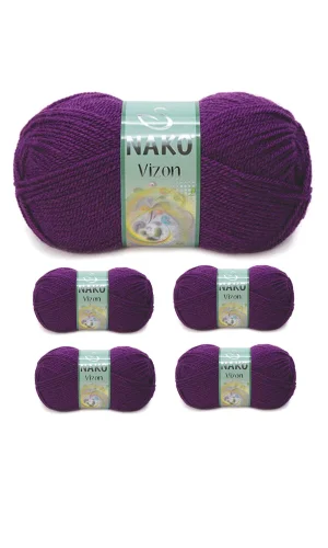 5 Adet Vizon Premium Akrilik El Örgü İpi Yünü Renk No:60 Mürdüm
