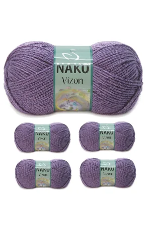 5 Adet Vizon Premium Akrilik El Örgü İpi Yünü Renk No:6684 Açık Mürdüm